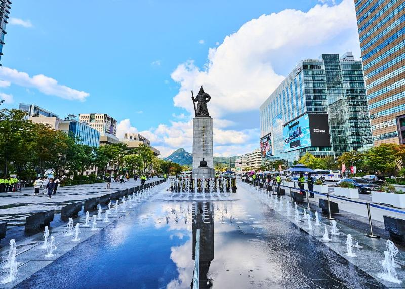 Gwanghwamun Square and Seoul office buildings, South Korea